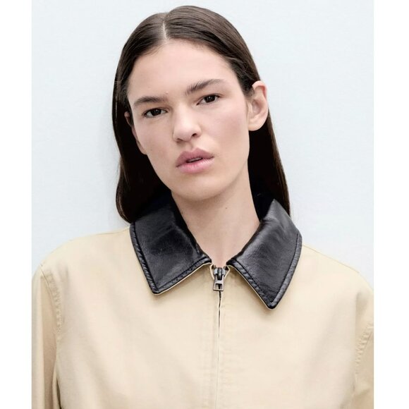 MANGO Cotton Barn Jacket w/ Leather Collar, Medium - Picture 4 of 10